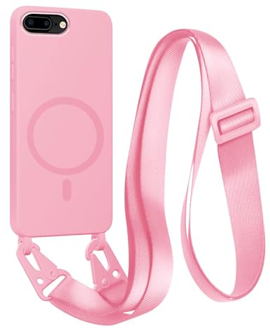 FMPCUON Handyhülle für iPhone 6/7/8 Plus kompatibel Wireless Charging,Magnetisch Necklace Hülle mit Bands für Abnehmbar Kordel zum Umhängen Silikon Case,Pink