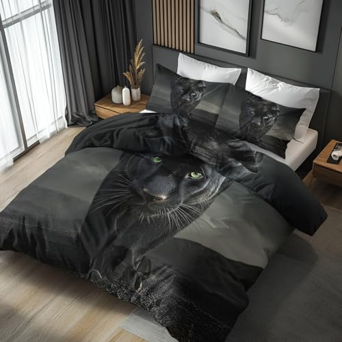 zcwl Panther Bettwäsche 135x200 2tlg, Schwarzes Tier Wendebettwäsche und 1 Kissenbezüge 80x80, Weiche Mikrofaser Bettbezug mit Reißverschluss, Schlafzimmer Deko, Geschenke