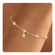 MOGASA Kleeblatt Armband Silber 925 Damen 14K Vergoldet Armbänder Damen | Armband Damen Mit Cubic Zirkonia Verstellbare Armband Silber für Frauen Mädchen Armband Gold Schmuck Geschenke