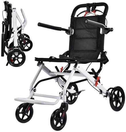 Sedia a rotelle pieghevole, leggera, 8,2 kg, con freno a mano, sedia a rotelle da viaggio per anziani e disabili, portata fino a 100 kg, compatta per viaggi, interni ed esterni