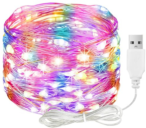 LED Lichterkette mit USB, 2M 20 LED Kupferdraht Lichterkette mit Stecker | Wasserdicht Bunte Lichterketten Innen Außen, Lichterketten LED für DIY Hochzeit Deko, Weihnachten, Balkon, Schlafzimmer<59lm