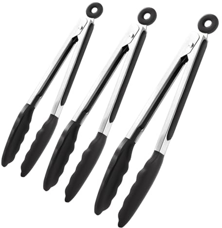 Küchenzange - Edelstahl Grillzange, 3 Stück Antihaft-Utensilienzange, Küchenzange zum Kochen, Silikonspitze Air Fryer Zange für Camping Salat Servieren Haushalt Salat Grill