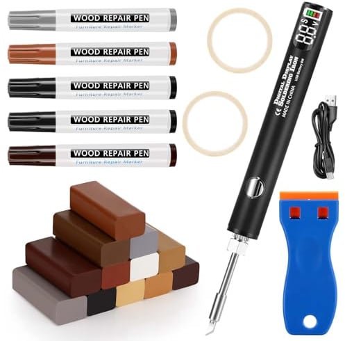 Mkitnvy Laminat Reparaturset, 22 Stk Hartwachs Reparaturset, Parkett Reparaturset, Vinylboden Reparaturset, 12 Farben Hartwachs für Holzkitt Loch Ausbessern Möbel Arbeitsplattet Reparatur Set