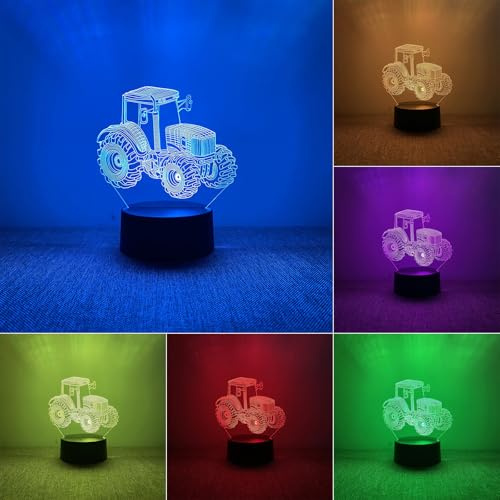 BIRBANN Truck 3D Nachtlicht Traktor Modell Lampe mit 7 Farbwechsel, Nachtlicht für Kinderzimmer, Cute Lamp & Nachtlampe Kinder, Zimmer Deko für Jungen & Mädchen, Cadeau mit Truck Design