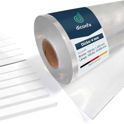diconfa Folie glasklar NACH MAß 4mm WÄHLEN: 0,1 bis 1,5m BREIT - 0,1 bis 10m LANG (800 x 2900 x 4mm) FCM Kunststoff PVC Tischdecke transparent Gummimatte durchsichtig Platte Schutzmatte