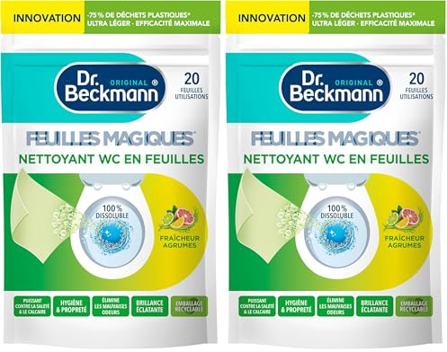Dr. Beckmann - Nettoyant WC En Feuilles Magiques - Produit Toilette Puissant Contre La Saleté et Le Calcaire - Désodorisant WC Qui Élimine les Mauvaises Odeurs - Fraicheur Agrumes x 20 Feuilles