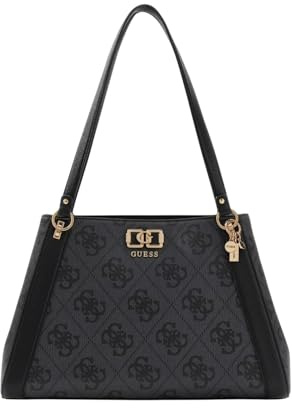 GUESS Schultertasche Karnilla Logo Girlfriend Carryall Coal Logo dunkelgrau