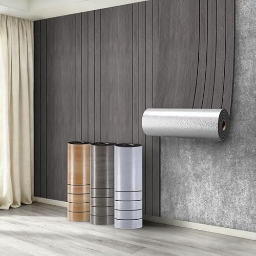 Swehooirt 5 Roll Self Adhesive Thermal Wallpaper 3mm Thick Dark Wood Effect Peel and Stick Wallpaper for Bad Cold Walls Insulating Wall Covering Roll Waterproof Damp Proof Kitchen Bathroom