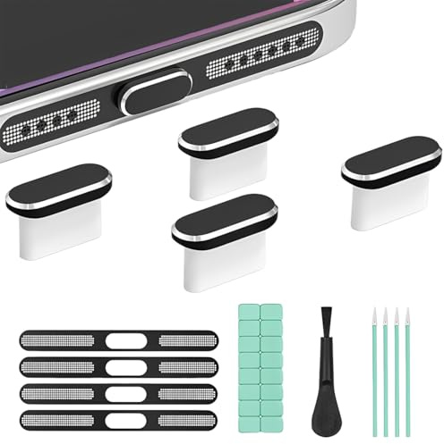 BAHME USB C Dust Plug Kit, Speaker Dust Cover for iPhone 17 PRO Max Series, Self Adhesive Anti-Loss Dust Plug and Double End Cleaning Tool
