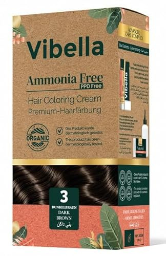 Vibella Haarfärbecreme Nr. 3 Dunkelbraun – Premium-Haarfärbung ohne Ammoniak, Strahlende Farbbrillanz & zuverlässige Grauabdeckung, Mit Pflegeölen & Keratin