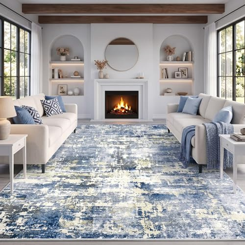 Autsel Tappeto Salotto Moderno 240x340cm Blu, Tappeti Pelo Corto Antiscivolo Lavabile in Lavatrice, Carpet Multiuso per Soggiorno, Camera da Letto, Cucina, Corridoio, Ingresso, Sala da Pranzo