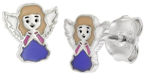 trendor Kinder-Ohrringe Engel Silber 925 Emailliert 21551 | elegantes Accessoire und zauberhafter Ohrschmuck für Kids,