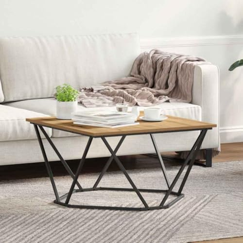 GeenYuu Couchtisch Artisan-Eiche 80 x 80 x 45 cm quadratisch Holz Metall modern Wohnzimmer Beistelltisch Sofatisch mit Ablage Regal Kaffeetisch Stauraum im Vintage Industrial Design
