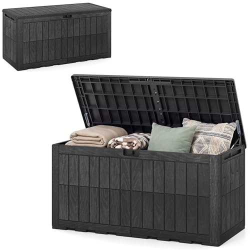 RELAX4LIFE Gartenbox wetterfest, 455L Auflagenbox mit abschließbarem Deckel, Aufbewahrungsbox mit Stauraum, Kissenbox Outdoor wasserdicht, Auflagentruhe für Garten Balkon Terrasse, bis 245 kg, Schwarz