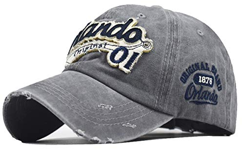 Sporty Baseballcap Orlando Original Vintage Style Used Washed Look Retro Outdoor Kappe Mütze Cap Schirmmütze Basecap verstellbar (Grau)