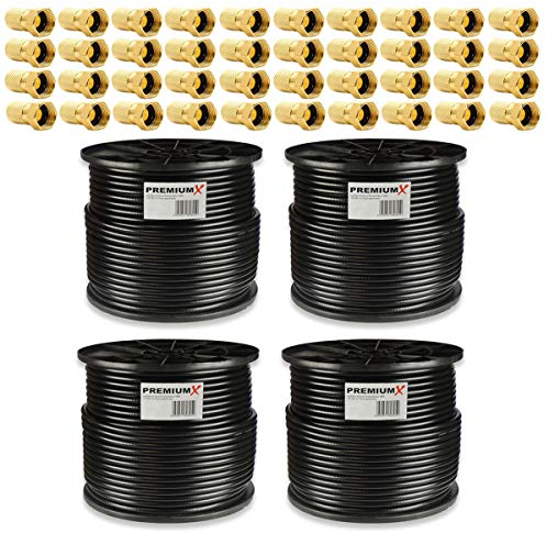 Premium X 400m 4x 100m BASIC Koaxialkabel schwarz 135dB 4-fach SAT Antennenkabel Koax-Kabel RG6 Digital 40x F-Stecker 0,27 EUR/m