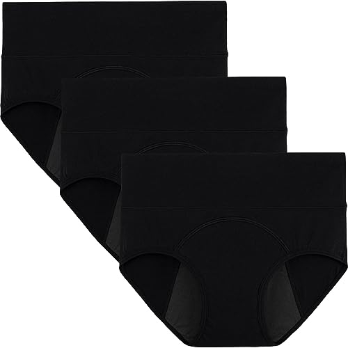 INNERSY Periodenunterschwäsche Schwarz High Waist Menstruation Unterwäsche Period Panties 3 Pack (42, Schwarz)