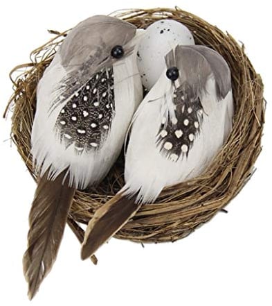 LOVIVER 2 Ostern Bird Nest, Vogelnest Deko Klein, Vogelnest mit Eiern, Osternest Naturnest Deko, Nest Frühling Zweige Rattan Nest, Künstliches Vogelnest für Fotorequisiten Gartendekoration