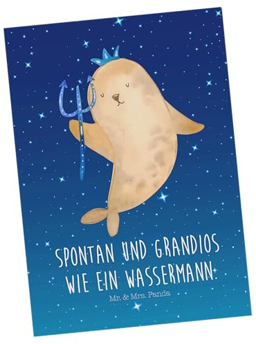 Mr. & Mrs. Panda Postkarte Sternzeichen Wassermann - Geschenk, Meer Geschenk, Geburtstagskarte, Wassermann Geschenk, Astrologie, Einladungskarte,