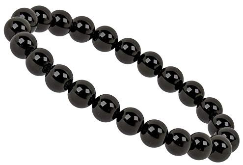 ELEDORO Handgefertigtes Edelstein Perlen Stretch Armband - Echte Steine 8mm (Gagat/Jet)