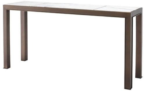 Casa Padrino Luxus Konsole Antik Messingfarben/Weiß/Lila 150 x 40 x H. 76,5 cm - Edelstahl Konsolentisch mit Marmorplatten - Luxus Wohnzimmer Möbel
