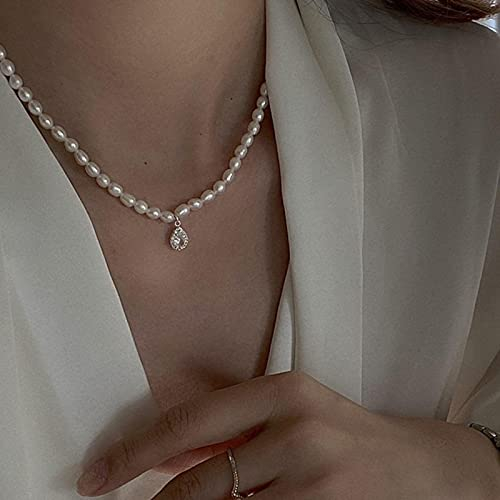Halskette Französische Romantische Natürliche Süßwasserperlenkette AAA Cz Wassertropfen Anhänger Halskette Damen Sparkling Layer Halskette Für Party W
