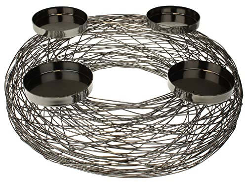 MACOSA WV50757 Adventskranz grau anthrazit Metall 37 cm modern Elegantes Adventsgesteck 4 Kerzenhalter Tisch-Dekoration Advent Weihnachtsdeko Metallkranz Drahtkranz