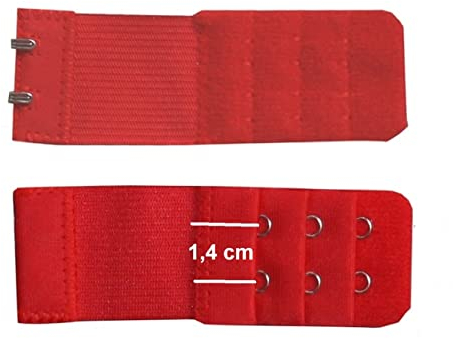 U.W. BH Verlängerung 2 Haken 3 Reihen Verschluss Gummi Erweiterung um 6-13 cm (Rot), 3,2 breit, 9,5 lang