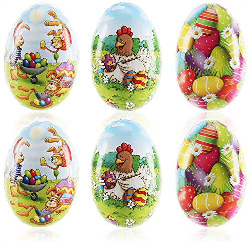 com-four® 6X Osterei zum Befüllen - Bunte Fülleier für Ostern - Ostereier mit Oster-Motiven-Comic zum Befüllen und Verschenken