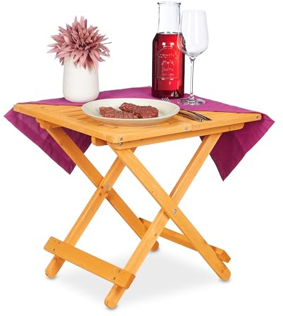 Relaxdays Klapptisch aus Holz, für Wohnzimmer, Balkon & Terrasse, tragbar, stabil, Beistelltisch HBT: 50x50x50 cm, Natur