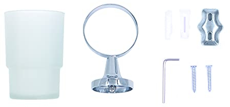 WANGCL Porte Brosse à Dents Mural Gobelet Salle de Bain en Verre Support en Acier Inoxydable Chromé pour Dentifrices Rasoirs
