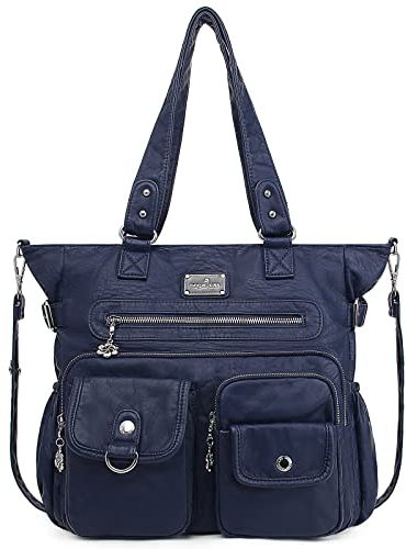 Angel Kiss Handtasche Damen Schultertasche Multifunktionale Umhängetaschen Gewaschenes Veganes Leder Wasserdicht mit Reißver Schlusstaschen