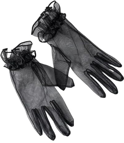 PTNKUIIY Hochzeit Braut Handschuhe - Tüll Kurze Vintage Abend Opern Party Sonnenschutz Transparent Netzstoff Mesh Damen Fasching Kostüm Accessoires, Schwarz