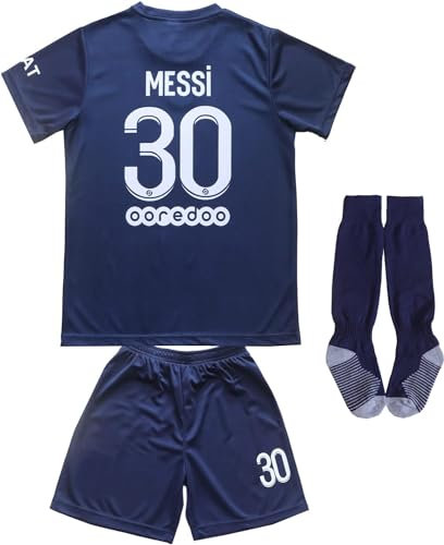 Messi #30 2022/2023 Heim Trikot Shorts und Socken Kinder und Jugend Größe (Navy,164)