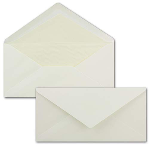 25 x DIN Lang Briefumschläge - Creme mit cremefarbenem Seidenfutter - 11x22 cm - 80 g/m² - ideal für Einladungen, Weihnachtskarten, Glückwunschkarten aus der Serie Farbenfroh
