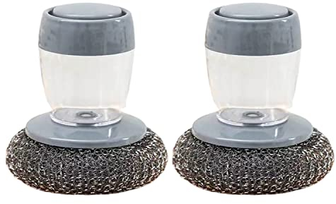 Tendaisy Dekontaminations-Reinigungsbürste mit Druckfunktion Küchenbürste integriertem Spülmittelspender Halter bürste für Topf, Pfanne, Spülen Reinigung (Stahldraht), Silber, Klein