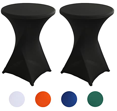 2er-Set Stretch Stehtisch Hussen, Stehtischhusse Ø 80 x 110 cm, Verstärkung im Fußbereich, Elegante Waschbare Tischdecke für Bistrotische/Bartische und Hochzeit/Cocktail-Party (Schwarz)