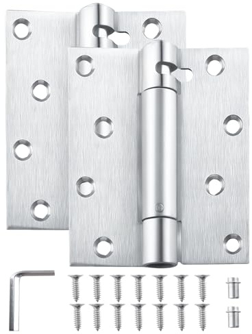 Hugexpen 2-Pack 4 Self-Closing Door Hinges, Stainless Steel Heavy Duty Spring Hinges, 5 Stainless Steel Mortise Spring Hinges with Mounting Screwdriver Hardware (2 Pack) (4 inches)