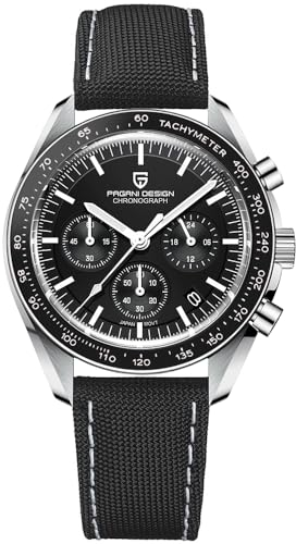 Pagani Design 1701 V3 Moon Armbanduhr, Herren-Quarz-Chronograph, japanisches VK63-Uhrwerk, Edelstahl wasserdichte Sportuhr, Nylon Schwarz