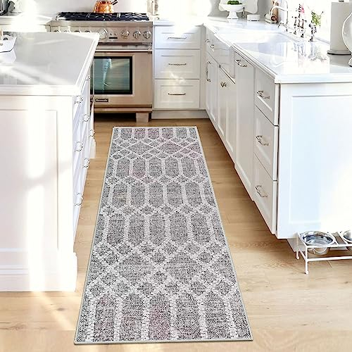 Tinyboy-hbq Teppichläufer für Flure rutschfest, Waschbar Läufer Flur Lange Weiche Kücheläufer Grau Flur Teppich für Schlafzimmer Flure Wohnzimmer Küche (Boho-Grau, 60 x 300 cm) …