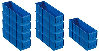 SparSet 10x Blaue Industriebox 300 S | HxBxT 8,1x9,1x30cm | 1,6 Liter | Sichtlagerkasten, Sortimentskasten, Sortimentsbox, Kleinteilebox