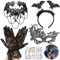 Capgoost Halloween Haarreifen, Halloween Fledermaus Spinnen Haarreif, Schwarze Spitze Maske mit Halloween Gesichtstattoo, Plüsch Fledermaus Haarband, kinder Venezianische Maske Damen Zubehör