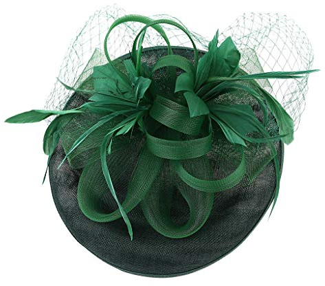 Fascinator Damen Hochzeit Kopfschmuck Hüte Hat Clips Schleier Stirnband Mesh Tea Party Kopfbedeckung Frauen Pillbox Hut Haarschmuck für Cocktail Halloween Oktoberfest Gothic Grün