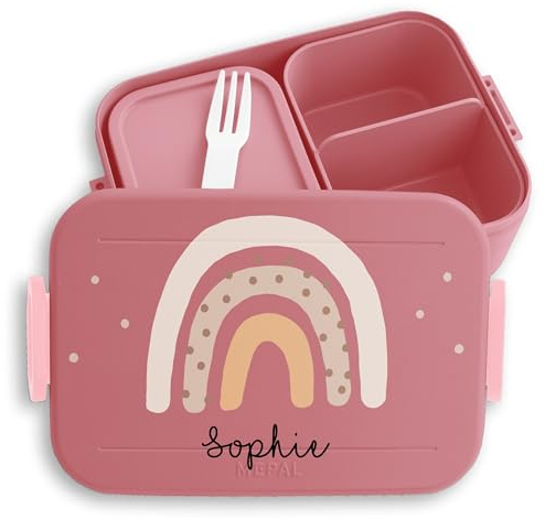 Kinder Bento Box Midi für Mepal Bentobox - Brotbox Boho Regenbogen Lunchbox Rainbow I - 900 ml - Rosa - vesperdose brotdose mädchen schule personalisierte geschenke kind lunchboxen frühstück