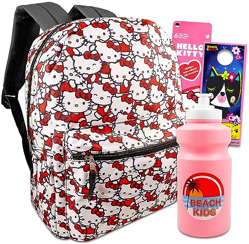 Hello Kitty Rucksack für die Schule - 40,6 cm Schulrucksack mit Fronttasche, Hello Kitty Aufklebern, Wasserflasche, mehr | Hello Kitty Rucksack für Mädchen