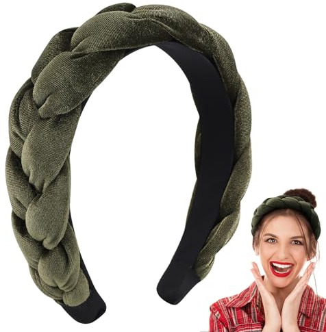Samt Haarreif Geflochten Stirnband Breit Verdrehtes Knotted Stirnband Vintage Gepolsterte Haarreifen Haarreif Trachten für Damen und Mädchen Grün