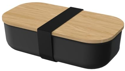 elasto PROMOTION FOR LIFE Bio-Vorratsdose 'Beech' Brotdose mit Bambusdeckel -Lunchbox To Go - Langlebiger Bio-Kunststoff, Farbe:schwarz/natur
