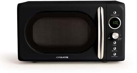 CREATE/MICROWAVE RETRO/Microondas grill digital Negro/Estilo Retro, capacidad 20L, plato de Ø245 mm, 3 programas, 9 menús preinstalados, cocinado multietapa, pantalla LCD, 900W