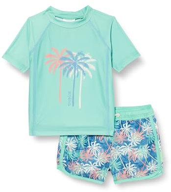 Playshoes Unisex Kinder UV-Schutz Bade-Set zweiteilig Schwimmshirt Badeshorts Badebekleidung, Palmen Mint, 98/104