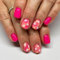 Angwis 24pcs Short Square False Nail Hot Pink Ombre Press on Nails White Flowers Stick on Nails Acrylic False Nails Removable Glue-on Nails Full Cover Fake Nails Women Brides Nail Art Accessories